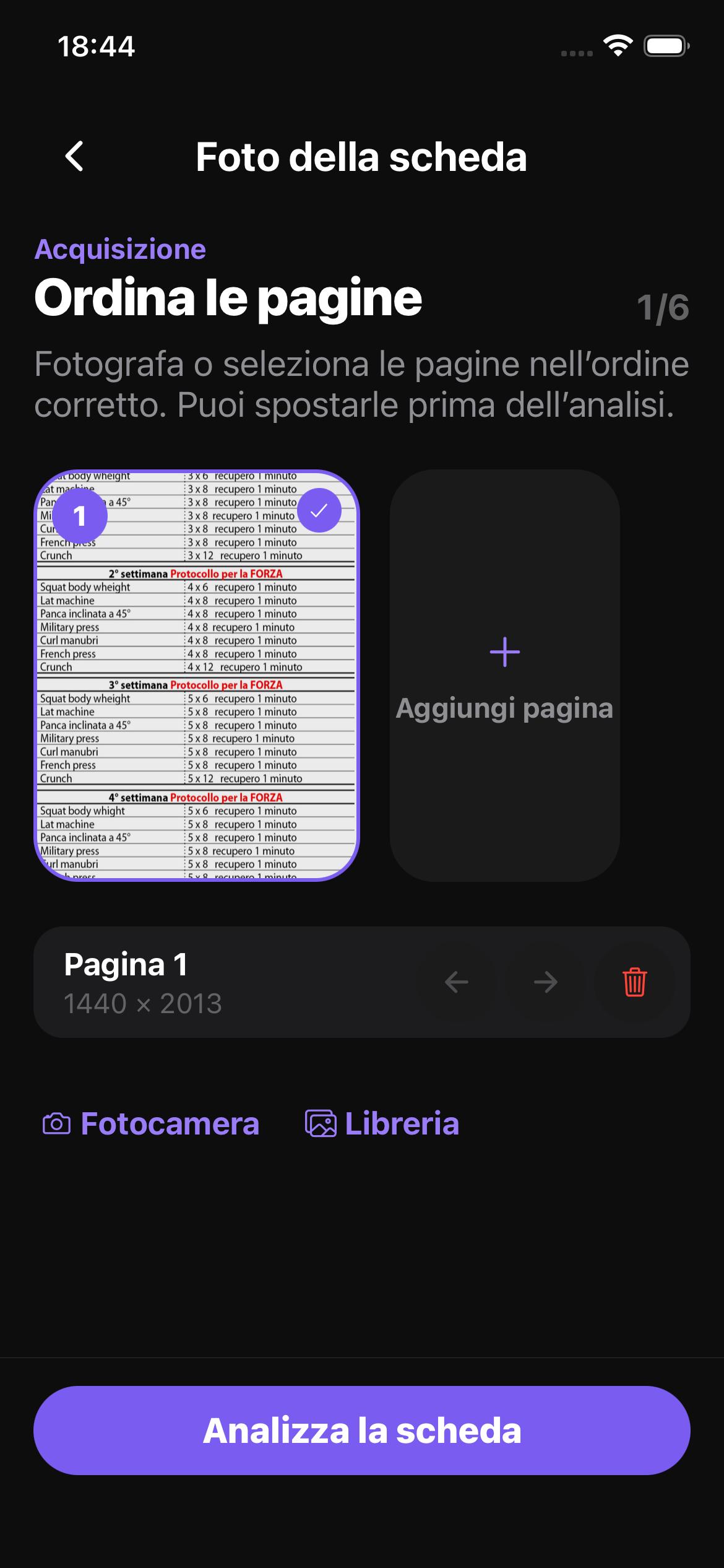 Scheda da una foto
